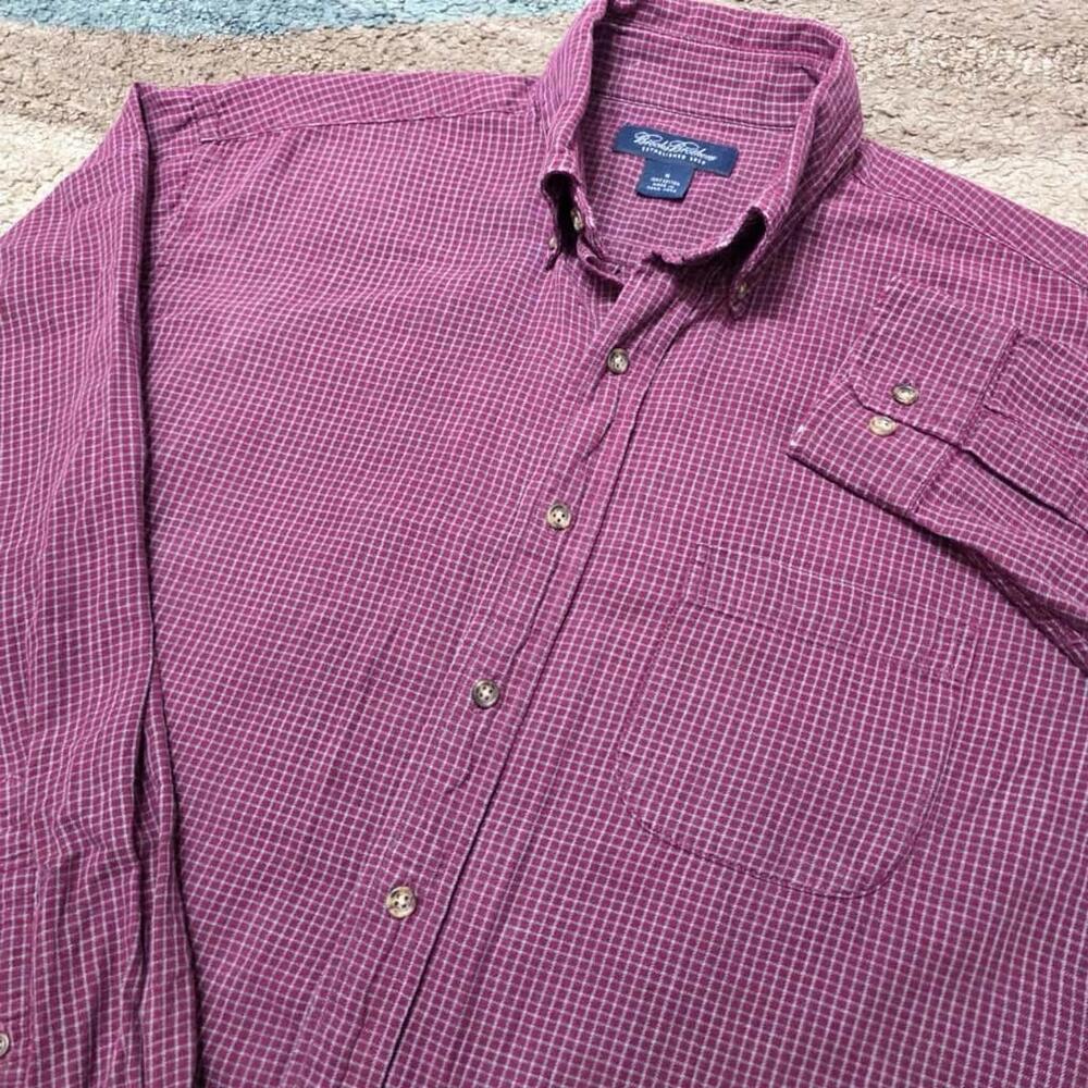Brooks Brothers Men’s M Button Down Shirt Red White Plaid Cotton Vintage